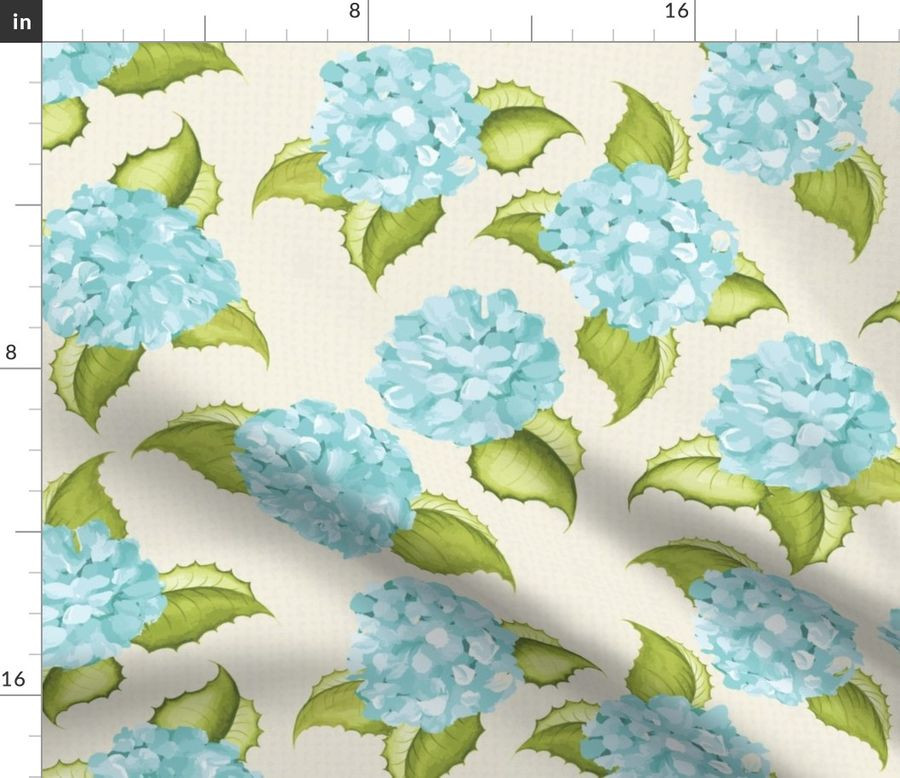 Hamptons Hydrangeas in Sky Blue (faux grasscloth) | Spoonflower
