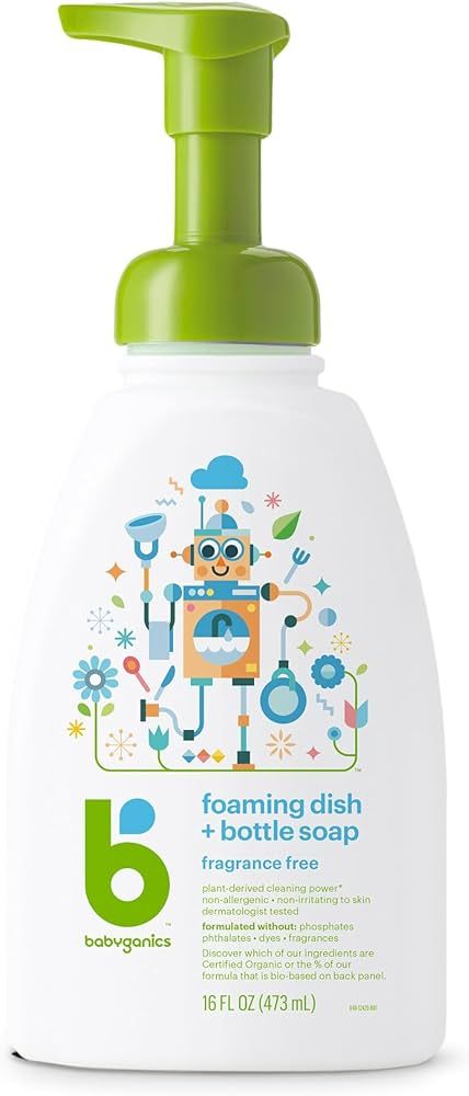 Babyganics Foaming Dish & Bottle Soap, Pump Bottle, Fragrance Free, Plant-Derived Cleaning Power,... | Amazon (US)