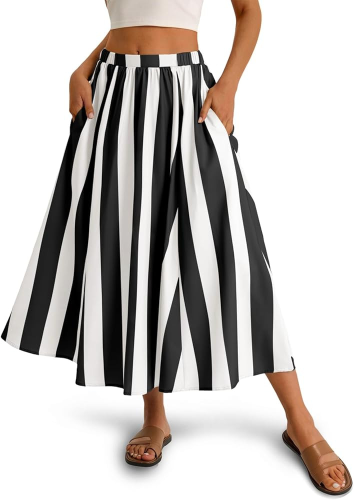 Cicy Bell Womens Summer Striped Maxi Skirts A-Line Elastic Waist Flowy Skirt Beach Vacation Outfi... | Amazon (US)