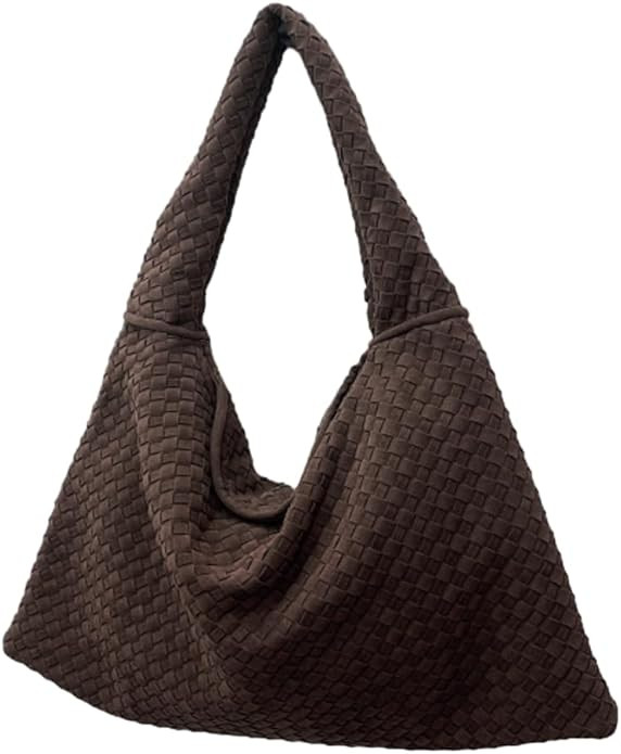 Suede Woven Hobo Bags for Women Slouchy Suede Tote Top-handle Bag Vintage Satchels Woven Purse | Amazon (US)