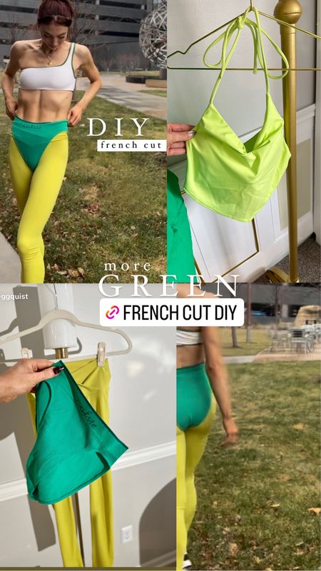 French cut leggings 
Green workout fitness looks 
Shop or DIY your own 
@Meggquist Instagram 

#LTKshoecrush #LTKfitness #LTKfindsunder100