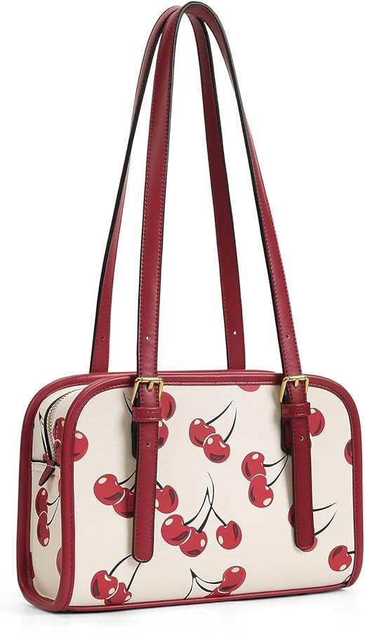 Shoulder Bag Red Purse for Women Leather Swing Bag Zip Handbag Burgundy Purse with Cherry Pendant | Amazon (US)