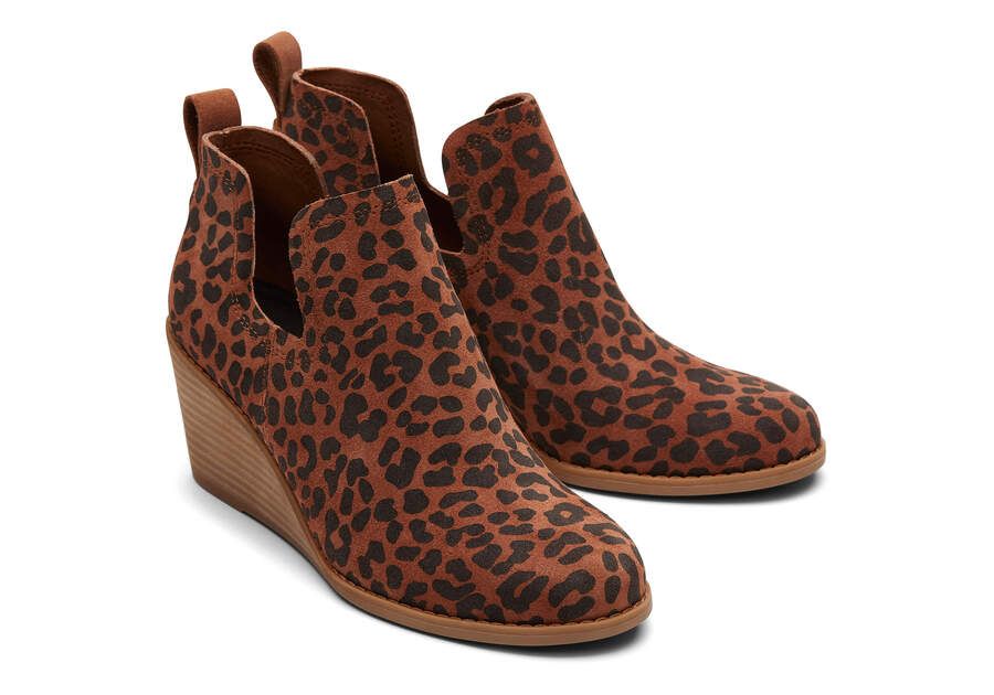 Kallie Boot Brown Leopard Suede Wedge Heel Ortholite | TOMS | TOMS (US)