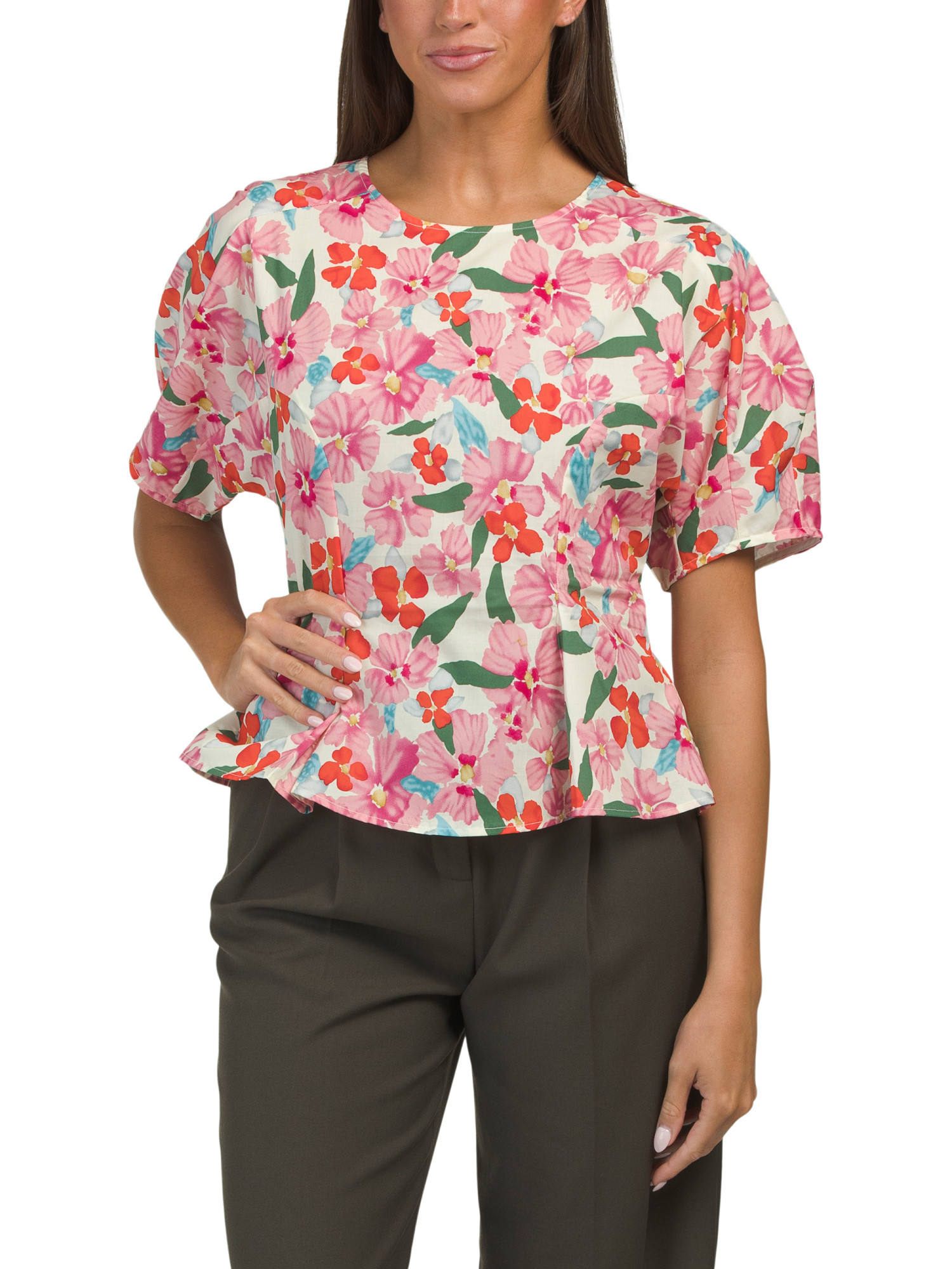 Short Sleeve Cinch Back Poplin Top | TJ Maxx