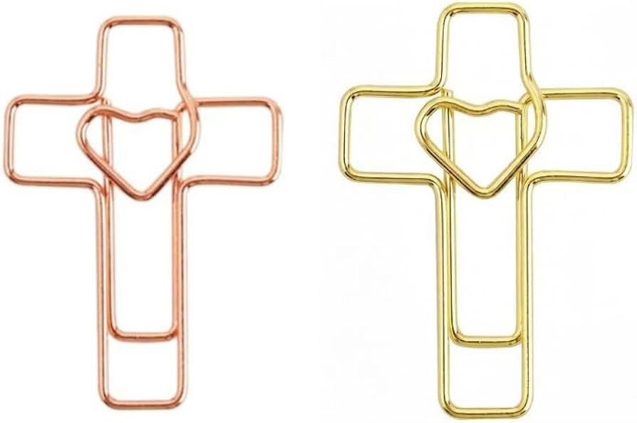 OWLFAVO 40pcs Cross Heart Shape Paper Clips with Clear Box, Rose Gold and Yellow Gold, Funny Cute... | Amazon (US)