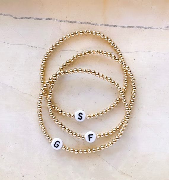 3mm Gold Filled Initial Beaded Name Bracelet | Custom Word Beaded Bracelet | Name Bracelet | Cust... | Etsy (US)