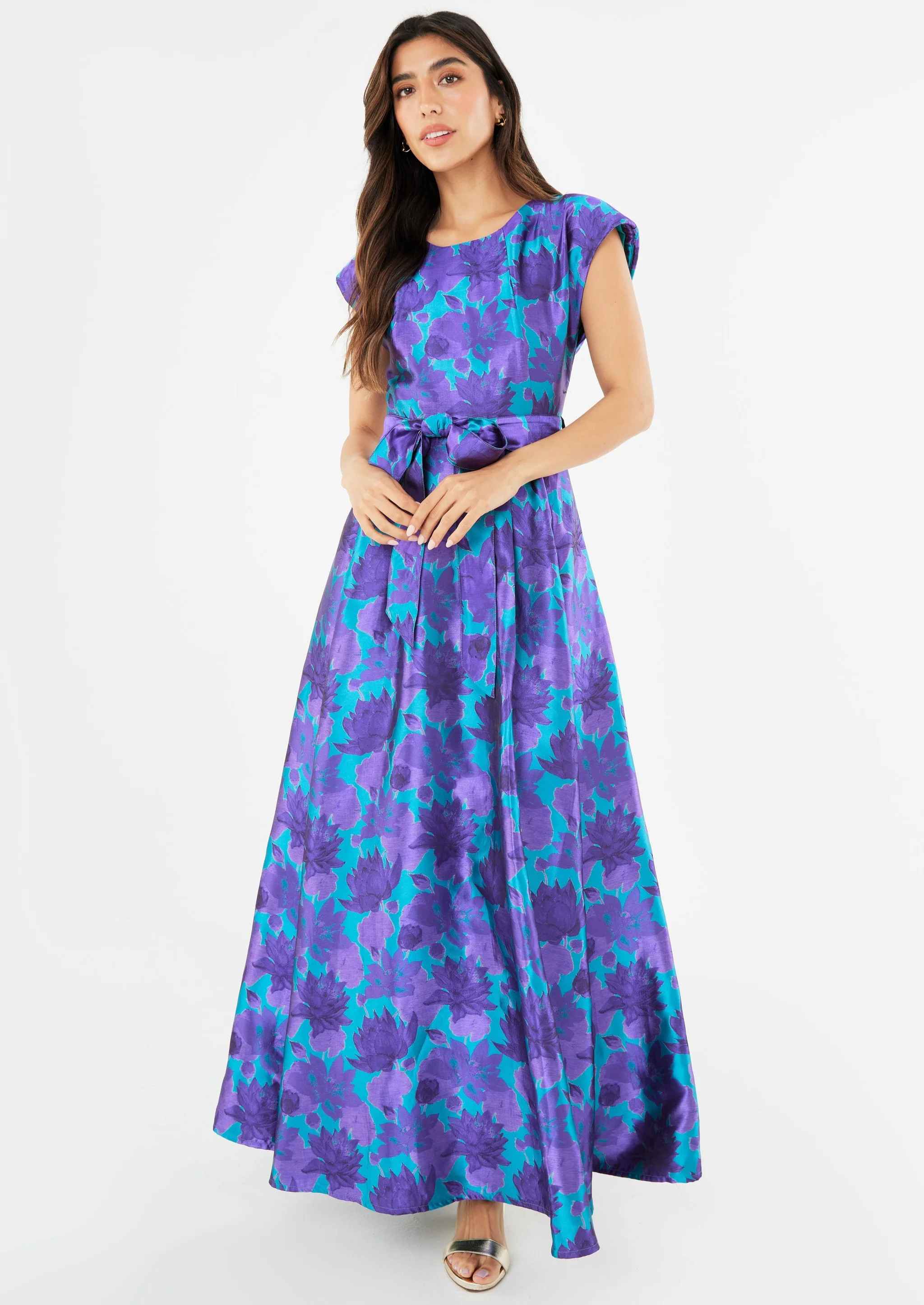 Olivia Gown Purple Floral Silhouette Jacquard | Abbey Glass