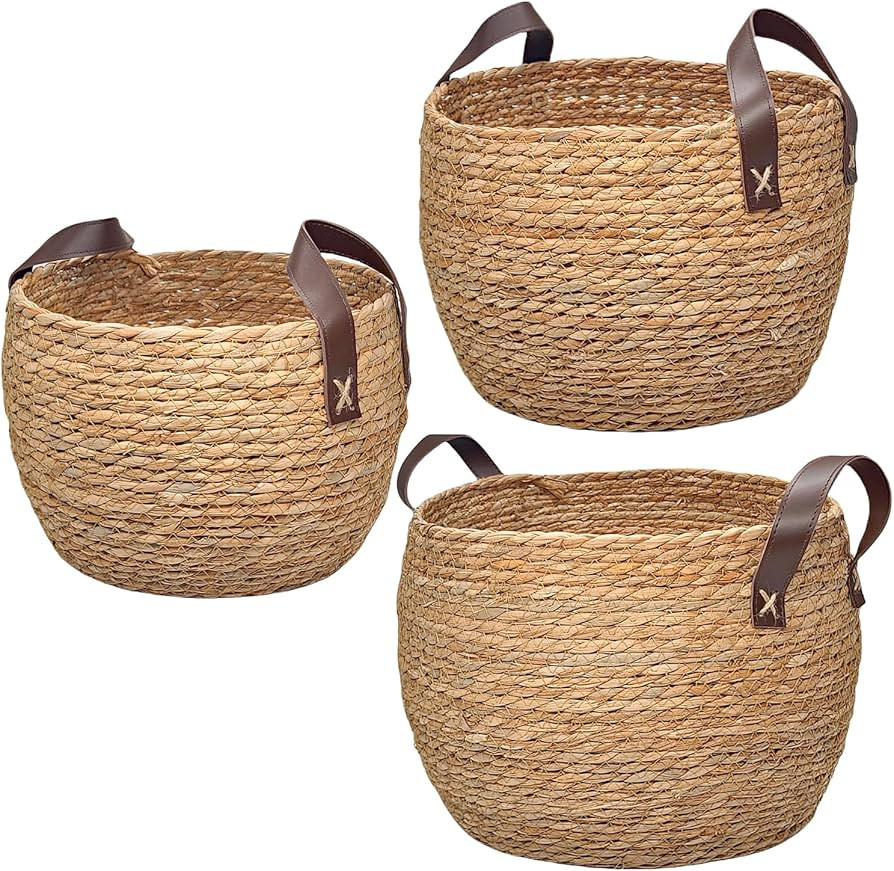 GIB Round Seagrass Storage Baskets Woven Wicker Planter Baskets for Decor | Amazon (US)