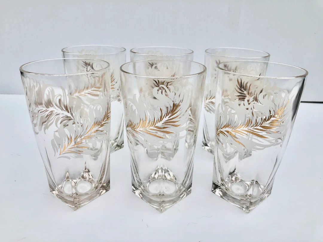 Vintage MCM Feather Tumblers Set of 6 Exquisite White & - Etsy | Etsy (US)