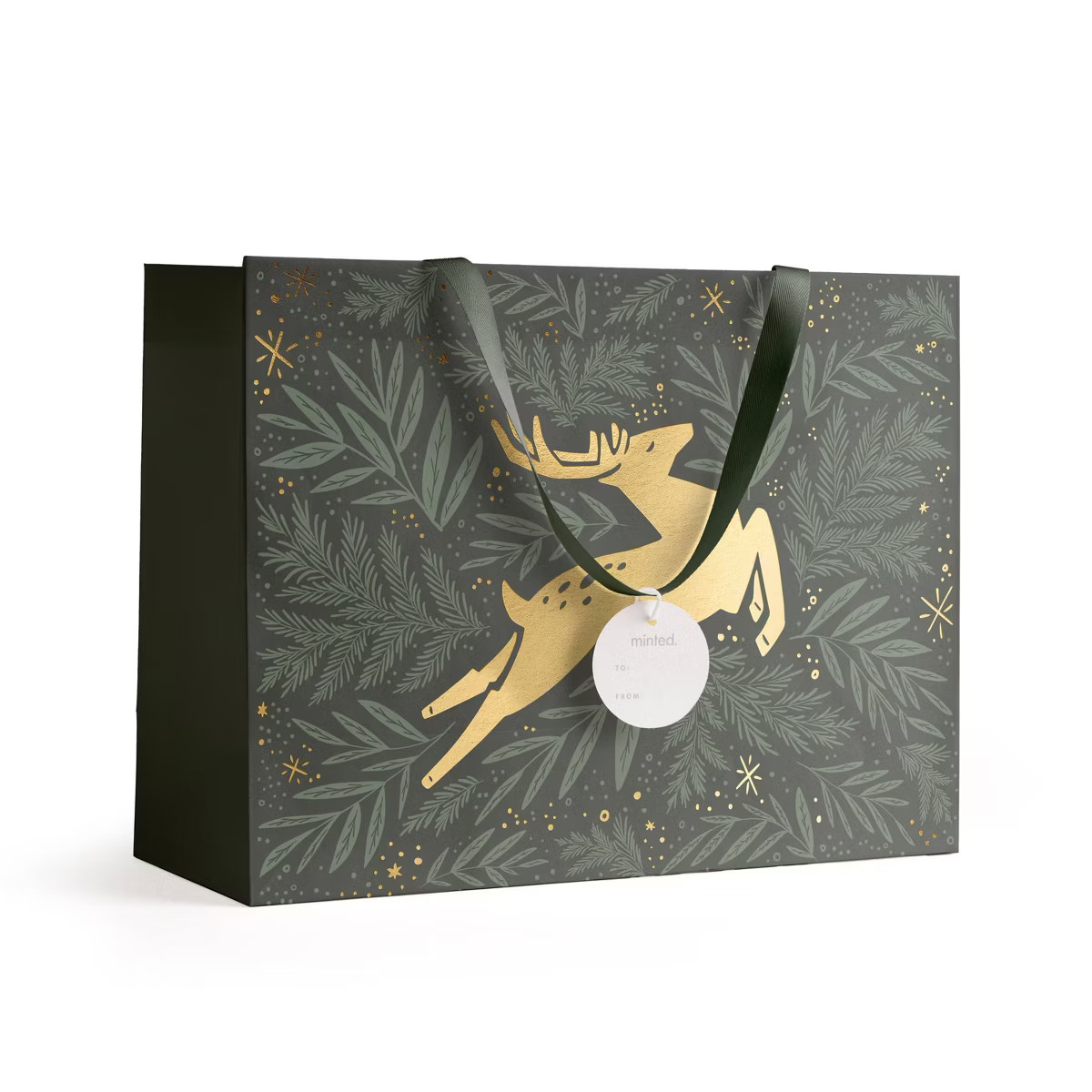 Minted Foil Prancer Large Gift Bag Green | Target