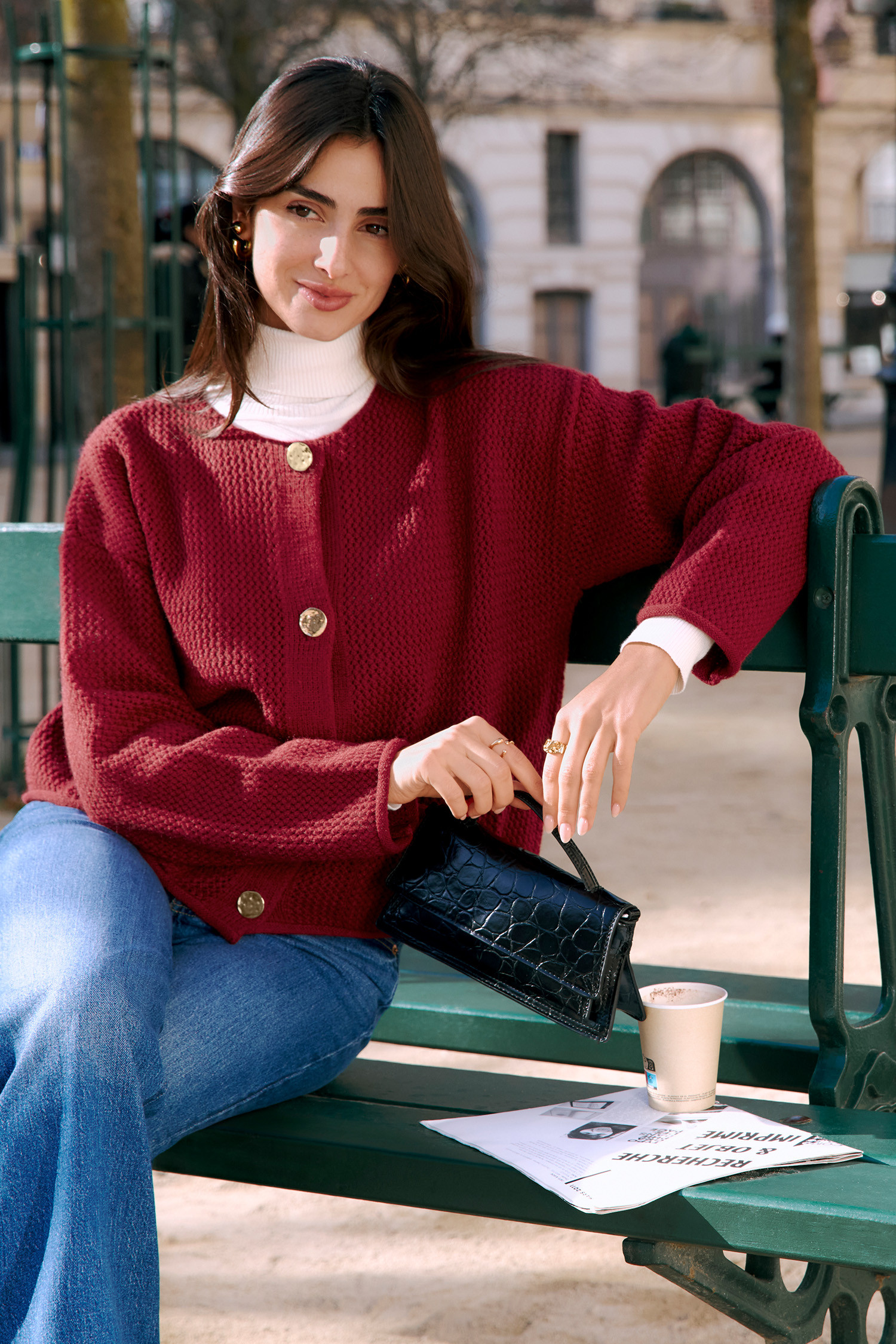 Burgundy Round Neck Pocket Cardigan | Cupshe US