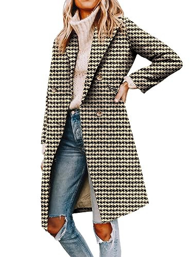 Yousify Wool Coats for Women Notched Lapel Double Breasted Houndstooth Peacoat Womens Coat Long Winter Coats 2025 | Amazon (US)