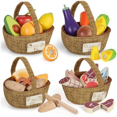 Lehoo Castle Wooden Play Food Set for Toddlers, Play Kitchen Accessories | Amazon (US)