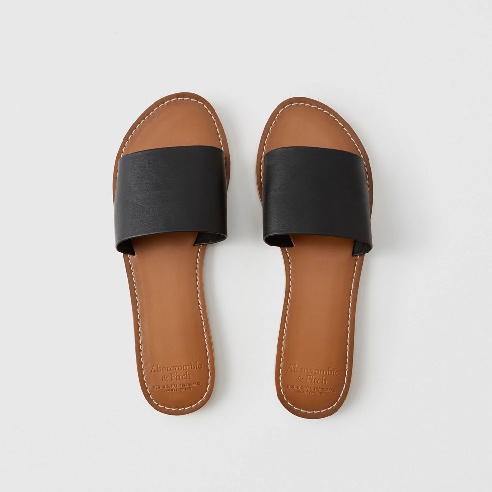 Faux Leather Slide Sandals | Abercrombie & Fitch US & UK