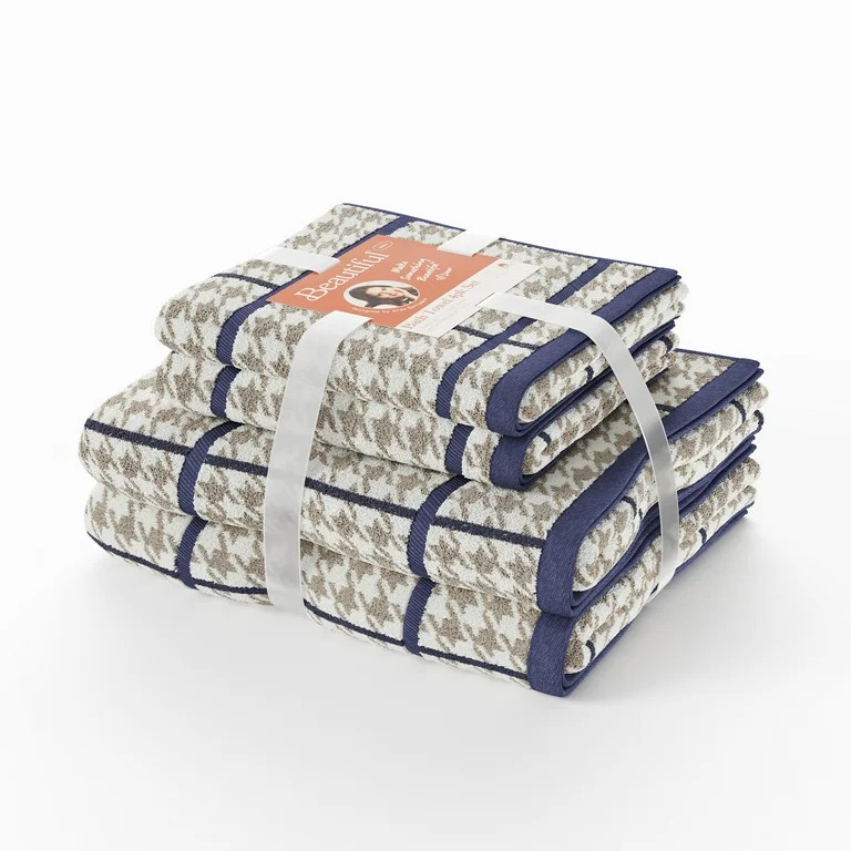 Beautiful Plaid 4pk Towel Set, Contains 2 Bath, 2 Hand - Smokey Blue by Drew Barrymore | Walmart (US)