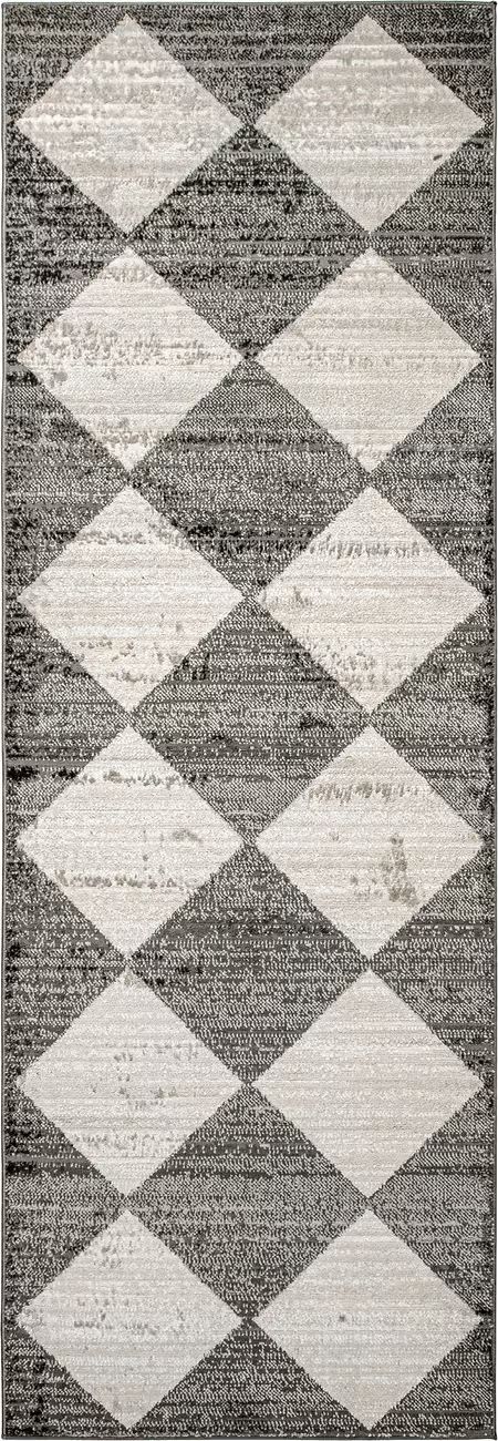 Grey Kayla Checkerboard Tiled 2' 8" x 8' Area Rug | Rugs USA