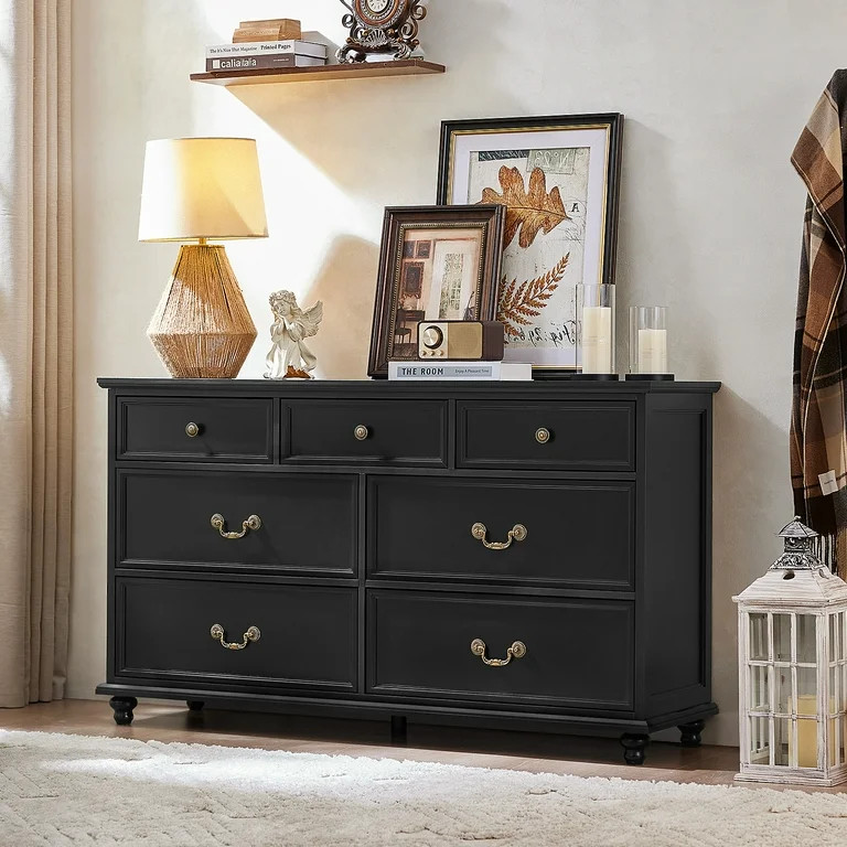Joaxswe Black Dresser with 7 Drawers, Wood Storage Chest of Drawers for Bedroom Living Room Hallw... | Walmart (US)