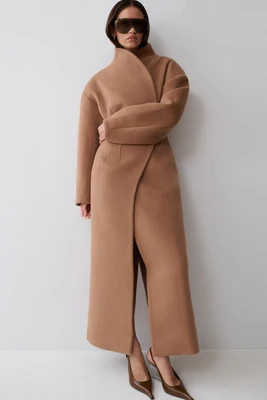 Andrea High Neck Wool Blend Coat / Camel | MESHKI | 3XL | MESHKI US