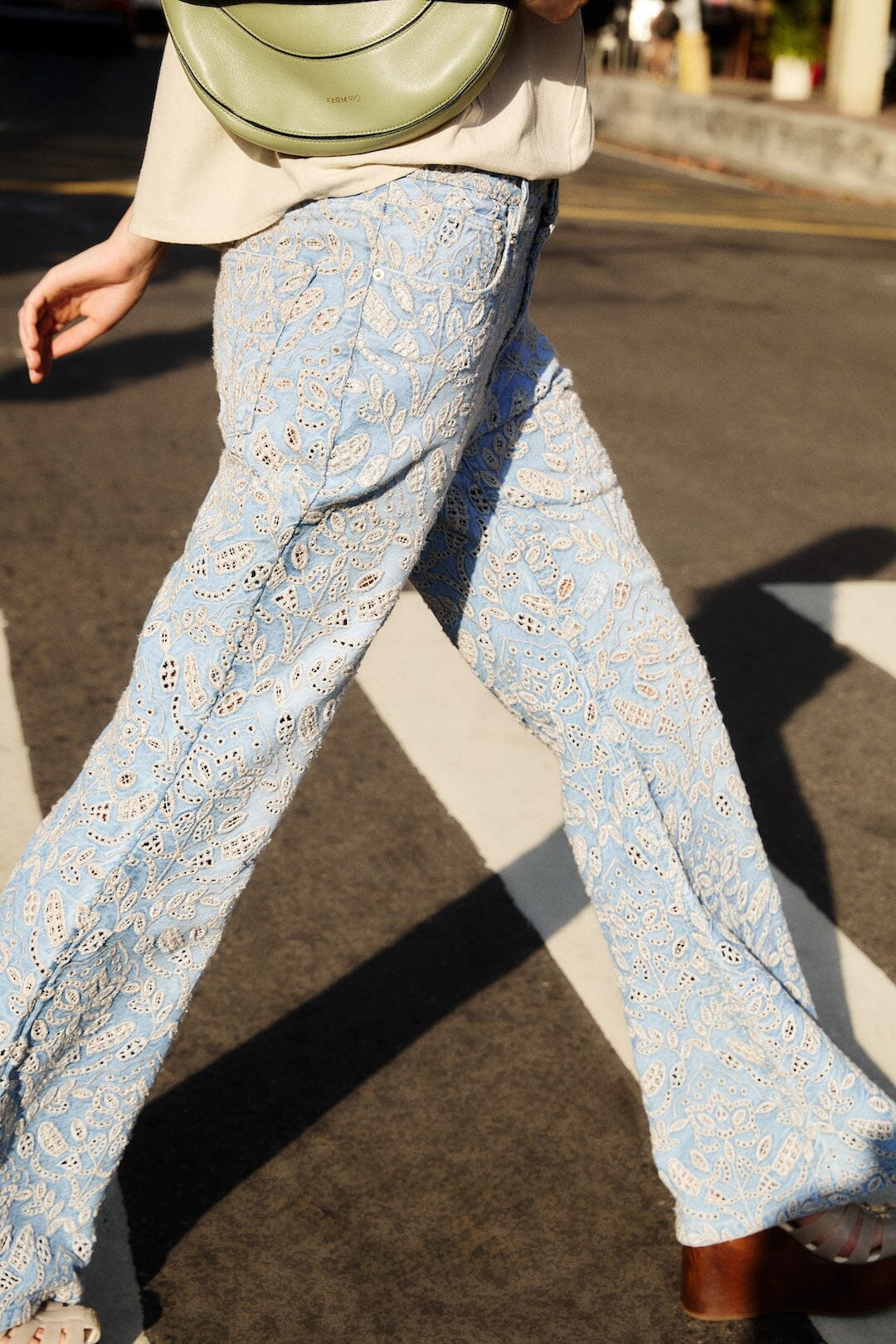 Denim Eyelet Pockets Flare Pants | FARM Rio | FarmRio (US)
