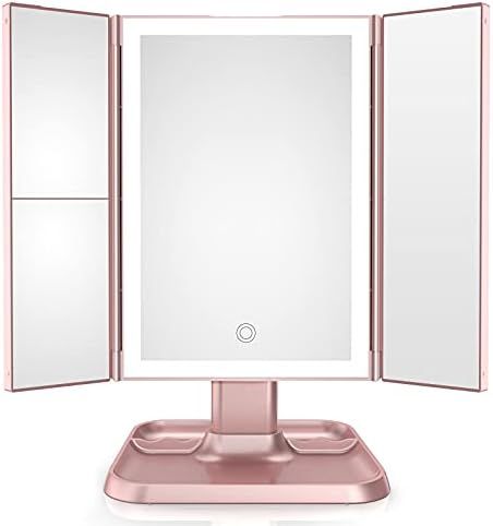 Makeup Mirror Trifold Vanity Mirror with 72 LED Lights -1x/2x/3x Magnification , Touch Screen Dim... | Amazon (US)