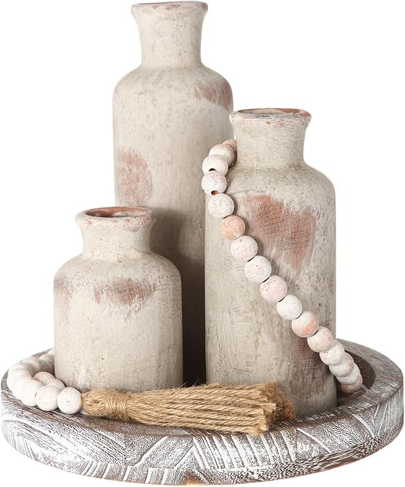 5 Pcs Farmhouse Table Decor, Vintage White, Whitewashed Grey Tray | Amazon (US)