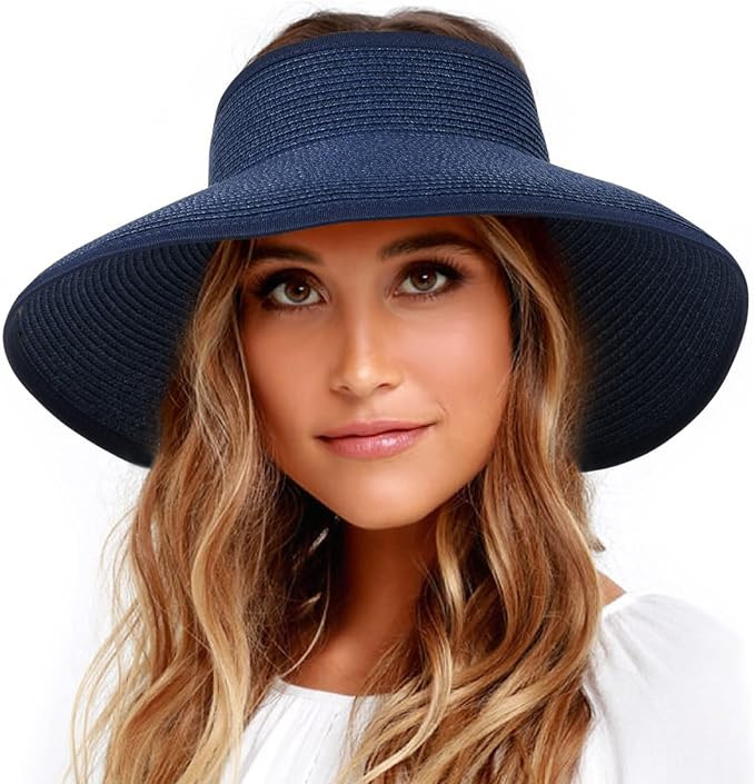 FURTALK Sun Visor Hats for Women Wide Brim Straw Roll Up Ponytail Summer Beach Hat UV UPF Packabl... | Amazon (US)