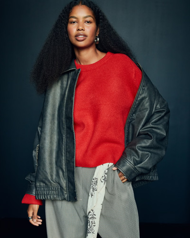 Women's Dad Lace-Up Crew Sweater | Women's | Abercrombie.com | Abercrombie & Fitch (US)