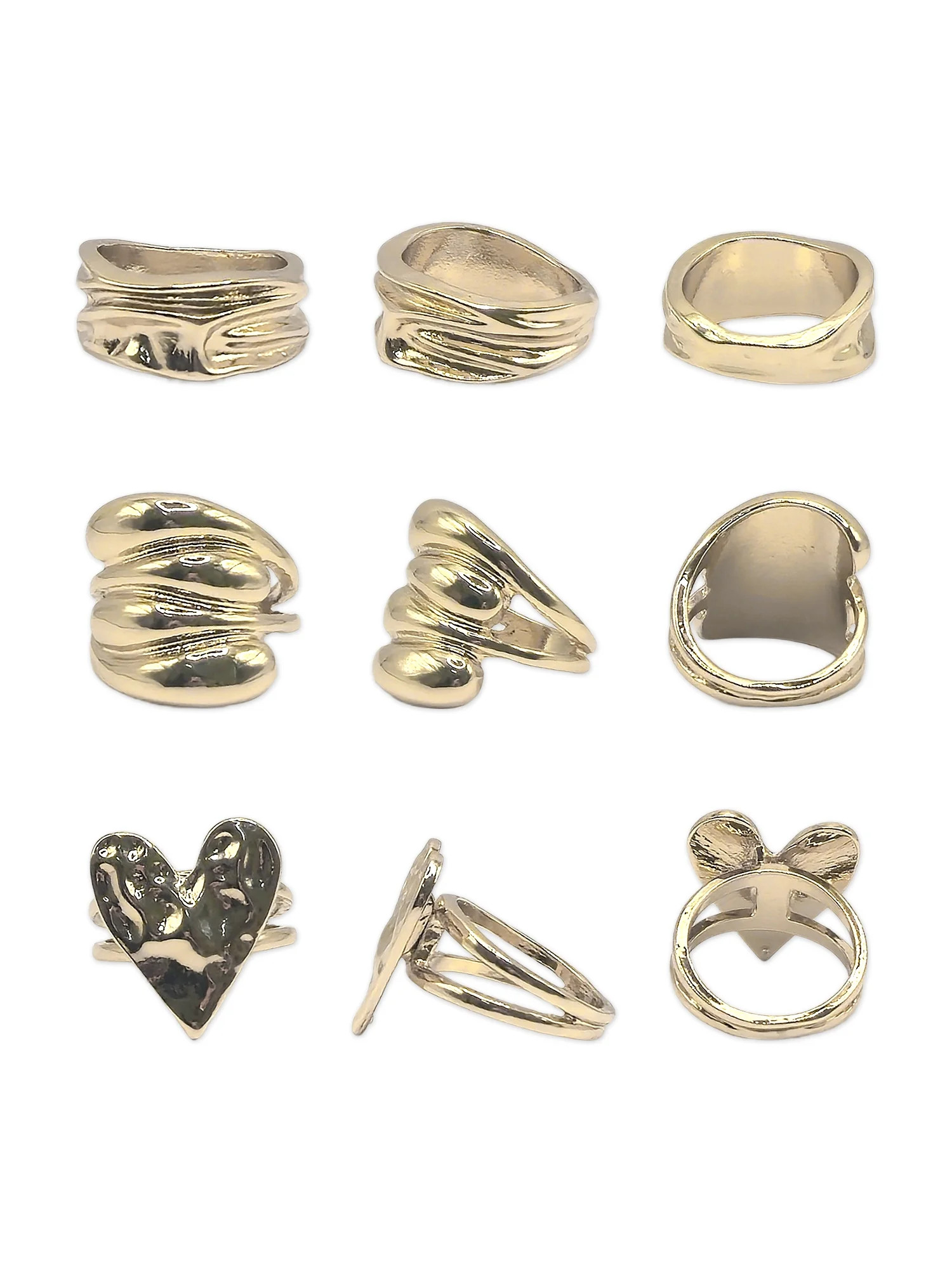 No Boundaries Women's Goldtone Heart Ring Set, 3-Piece, Size 8 | Walmart (US)