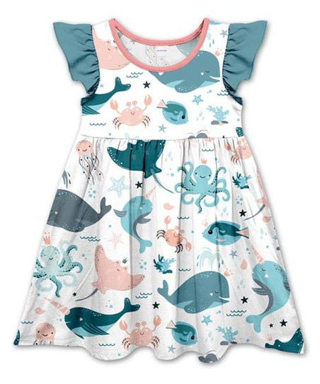 Penelope Plumm White Sea Animal Angel-Sleeve Dress - Toddler & Girls | Zulily