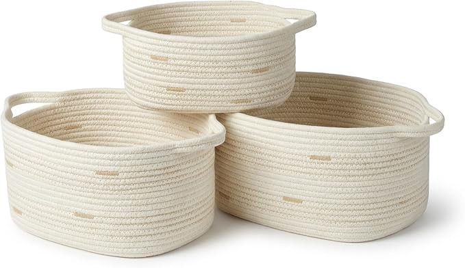 RGI Home Storage Baskets for Organizing, Fabric Rope, Set of 3, Decorative Woven Bins with Easy-C... | Amazon (US)
