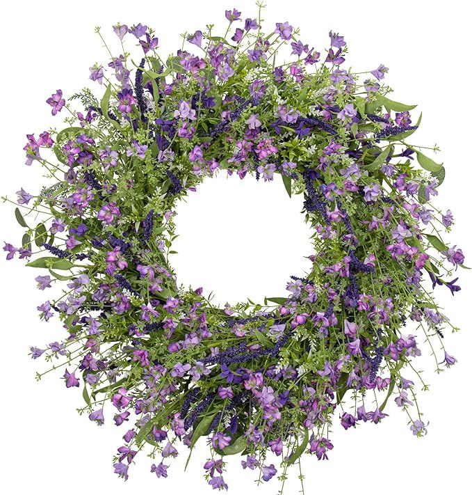 Spring Wreaths for Front Door, 22 Inch Violet Daisy Lavender Wildflower Artificial Floral Wreath ... | Amazon (US)