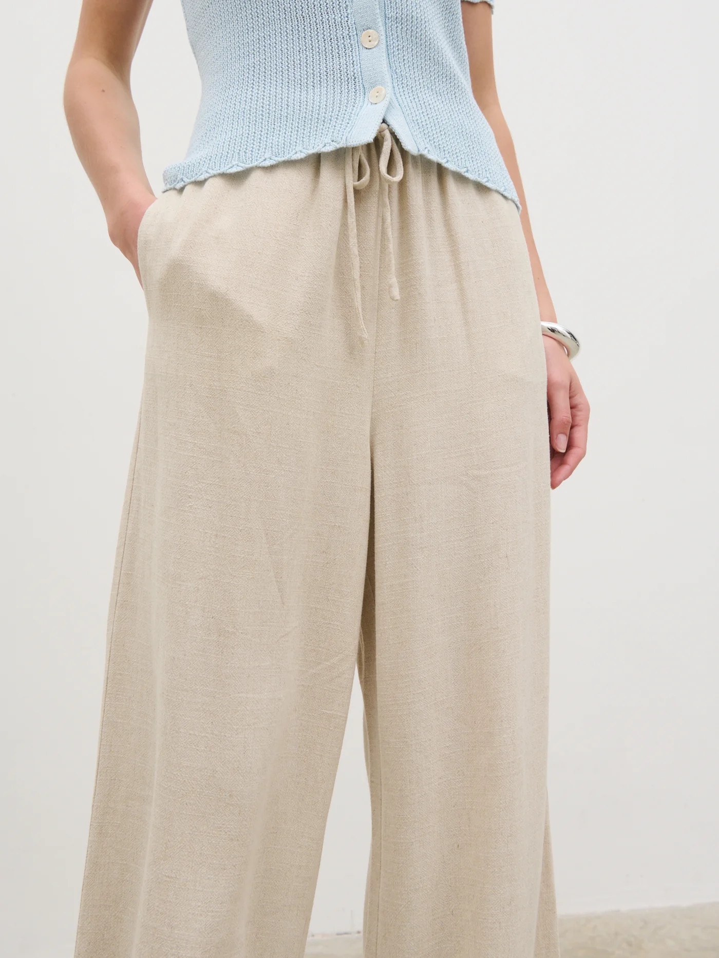 Nessa Wide Leg Linen Blend Trousers - Natural | Pretty Lavish (UK)