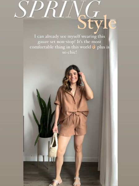 Spring style!! This gauze set is so comfy and chic! Also available in more colors! 
Wearing size xs in both the top and shorts.
Target fashion, target style, target, spring outfits, vacation outfit.  

#LTKSeasonal #LTKitbag #LTKshoecrush