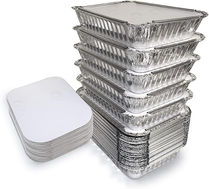 Spare Essentials 55 Pack - 2.25 LB To go Foil Containers with Lids - Disposable Aluminum Food Con... | Amazon (US)