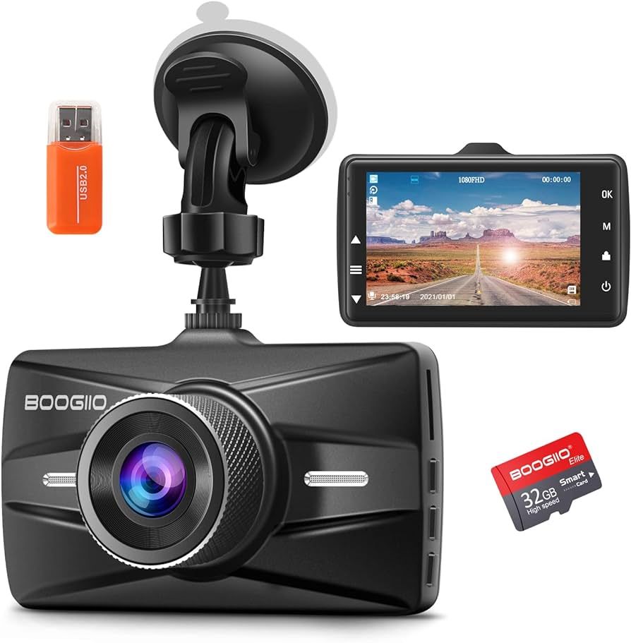 Dash Cam Front with 32G SD Card, BOOGIIO 1080P FHD Car Driving Recorder 3'' IPS Screen 170°Wide ... | Amazon (US)