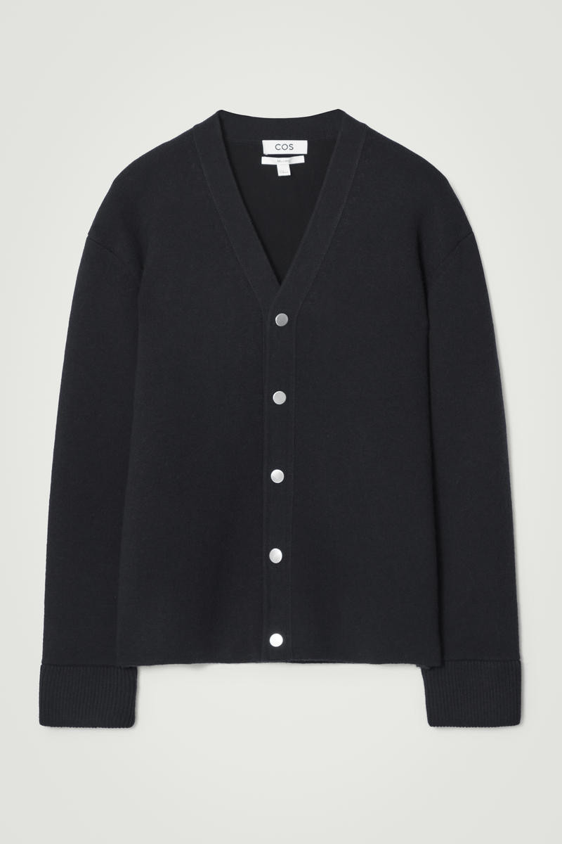 COS Men's Doublefaced Wool Vneck Cardigan in Navy | Wool/Nylon/Polyamide | Size: XL | COS (AU)