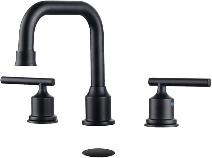 WOWOW Two Handles Widespread 8 inch Bathroom Faucet Black 3 Pieces Basin Faucets 360 Degree Swive... | Amazon (US)