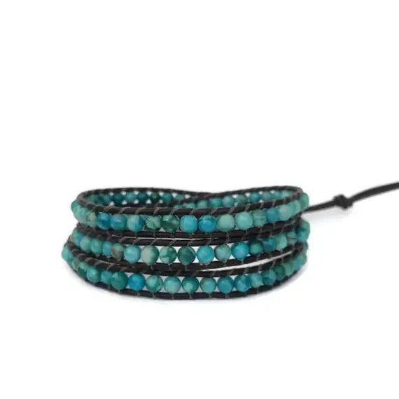 Blue BOHO Beaded Wrap Bracelet - Leather Wrap Bracelet | Etsy (US)