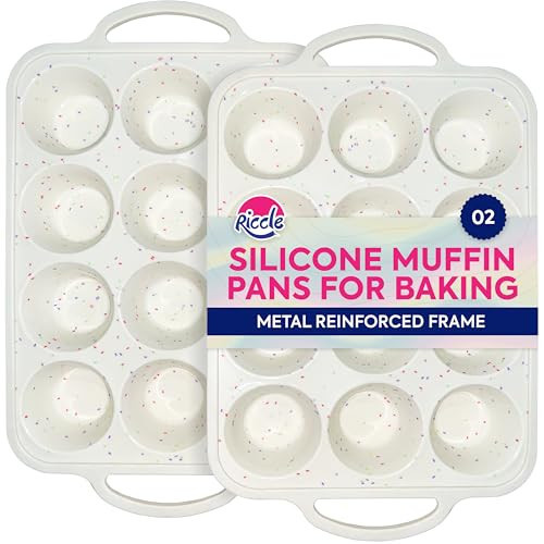 RICCLE Silicone Muffin Pans for Baking with Metal Reinforced Frame, 12-Cup Cupcake Pan, 2 Pcs Muffin Trays for Cupcake Baking, Tray Molds, Oven & Dishwasher Safe, BPA-Free (2 x Regular) | Amazon (US)