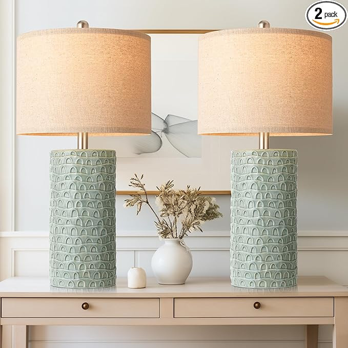 PARTPHONER 23" Modern Ceramic Table Lamp Set of 2, Table Lamps for Living Room, Rustic Farmhouse ... | Amazon (US)