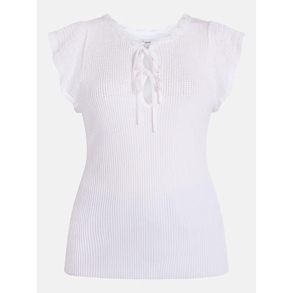 Scenario Women's Tank Sweater with Short Flutter Sleeves, Lightweight, Sizes XS-XXXL | Walmart (US)