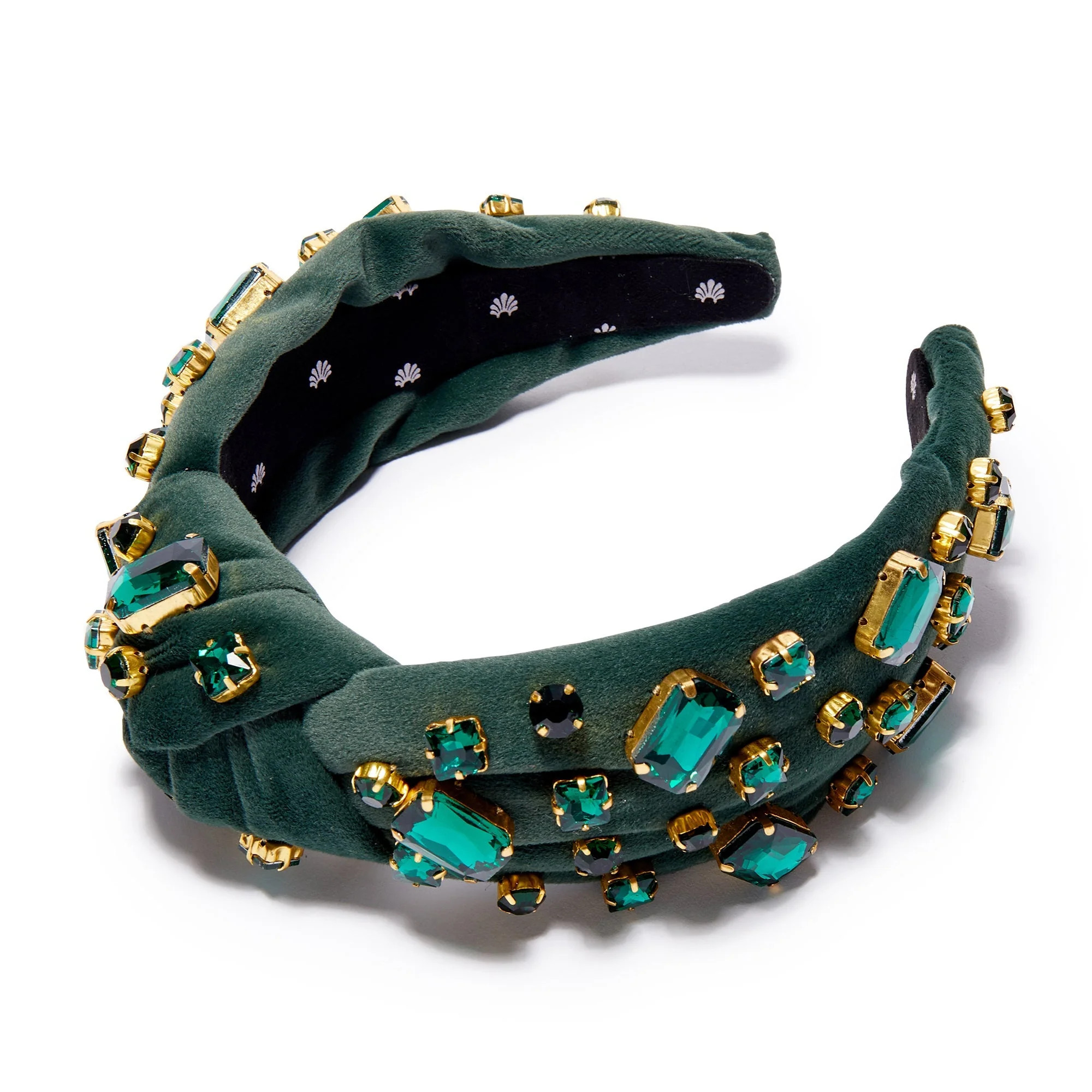 MAY EMERALD RECTANGLE CRYSTAL VELVET KNOTTED HEADBAND | LELE SADOUGHI