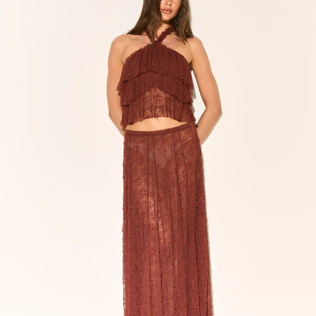 YASMINA Brown Lace Skirt | Noughts and Kisses