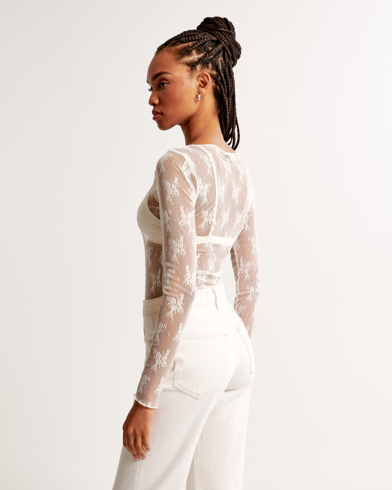 Long-Sleeve Lace Slash Top | Abercrombie & Fitch (US)