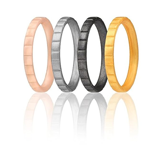 ROQ Silicone Wedding Ring For Women, Affordable Thin Stackable Silicone Rubber Wedding Bands, 8, 4 & | Amazon (US)