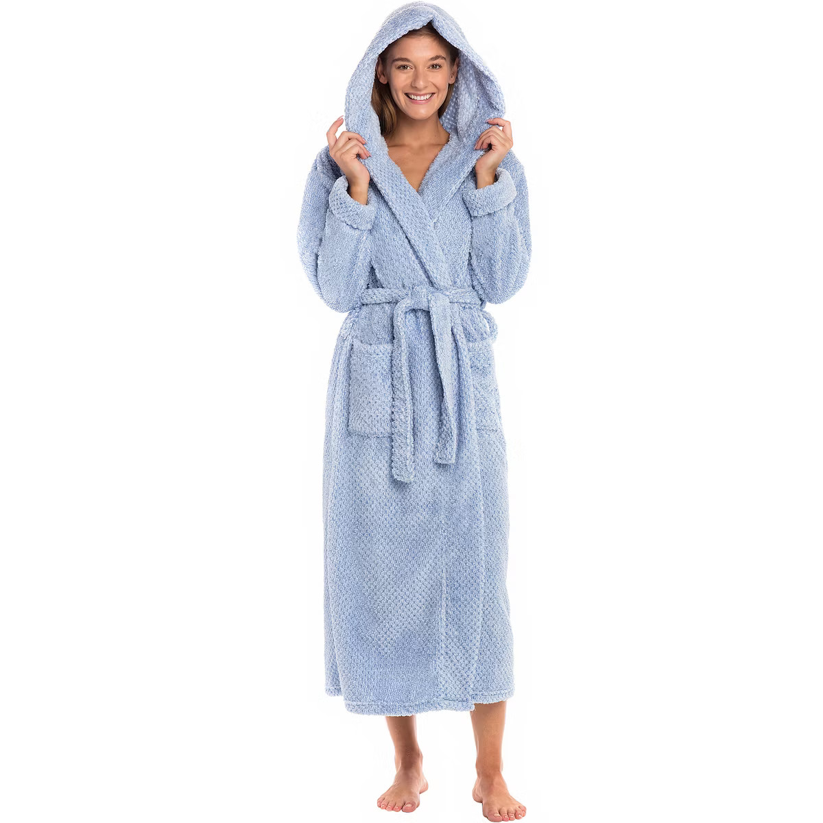 Women's Fuzzy Plush Fleece Bathrobe with Hood, Soft Warm Hooded Lounge Robe | Target