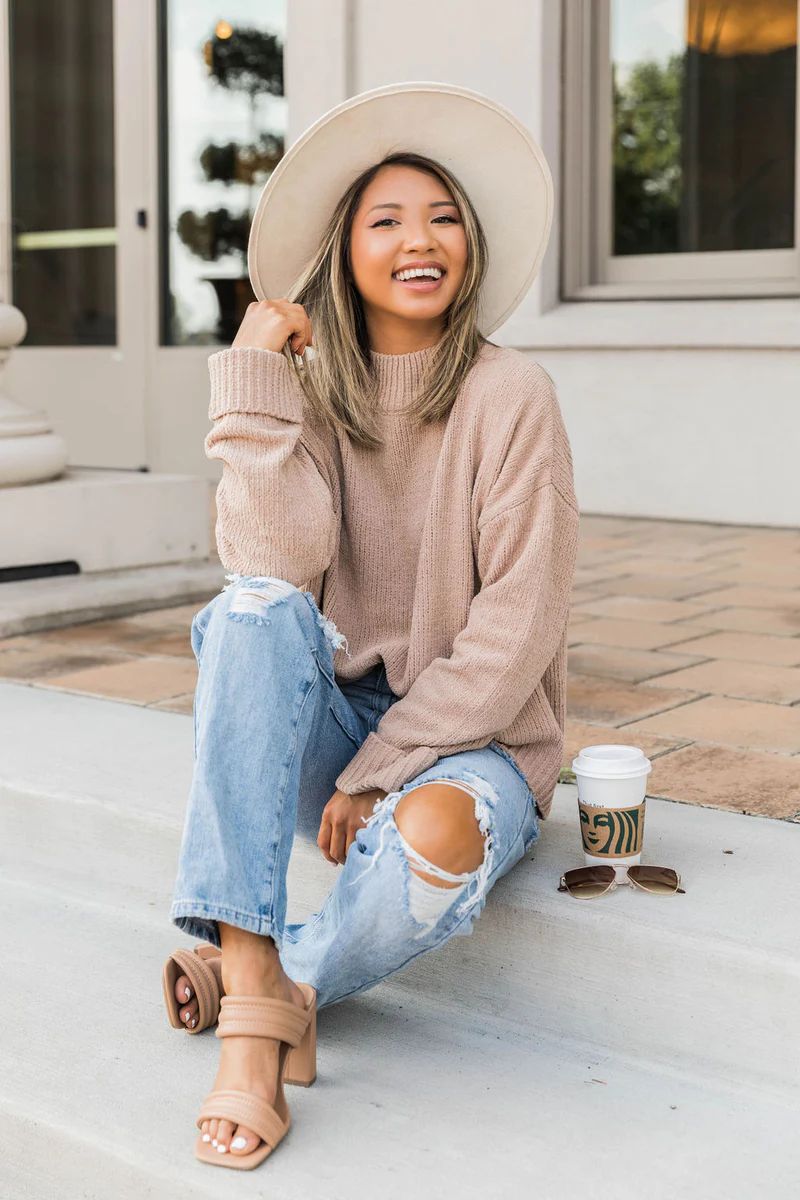 Play Your Part Mock Neck Chenille Mocha Sweater | The Pink Lily Boutique