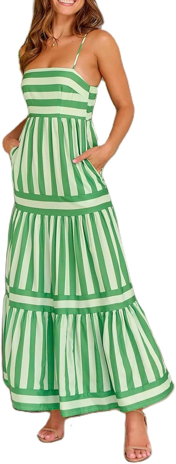 Gaono Women's Summer Spaghetti Strap Long Dress Sleeveless Printed Flowy A-Line Sundress Beach Bo... | Amazon (US)