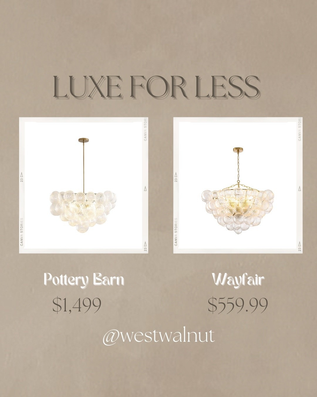 On the left is the Cooper Glass Bubbled Round Chandelier (30”) from Pottery Barn. It is constructed iron with a vintage brass finish. 
Dimensions: 30" diam, 66" h

On the right is the Dimmable 8 - Light 32" Modern Textured Glass Bubble Chandelier from Wayfair. It is made with an iron fixture with hand blown glass. 
Dimensions: 59.06''-81.89'' H x 32.28'' D

#AffordableFurniture #LuxeForLessHome #ModernLighting #ModernDecor


#LTKHome