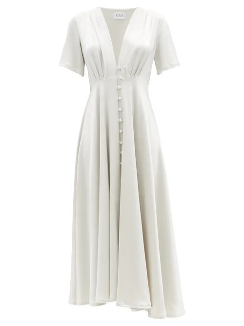 Gioia Bini - Carolina Buttoned Satin Midi Dress - Womens - Grey | Matches (US)